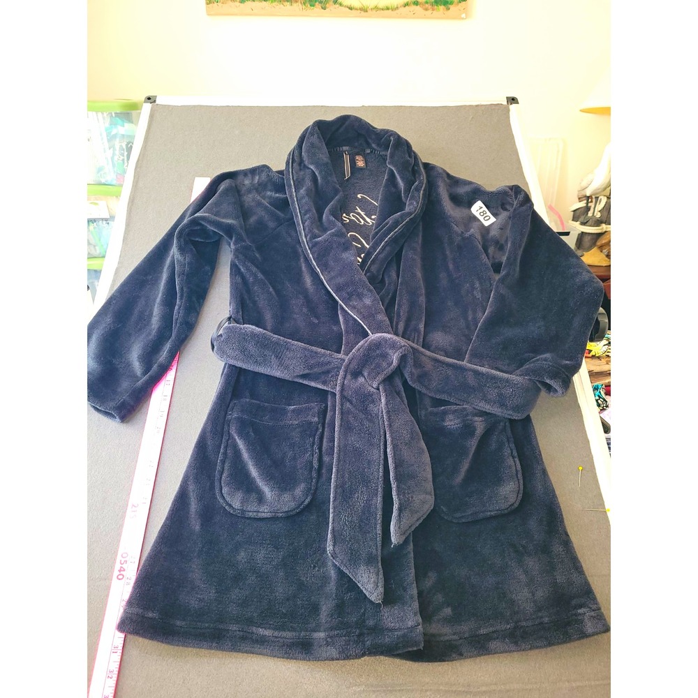 Victoria's Secret Black Fleece Plush Robe Belted Pockets Shawl Collar Tie Xs